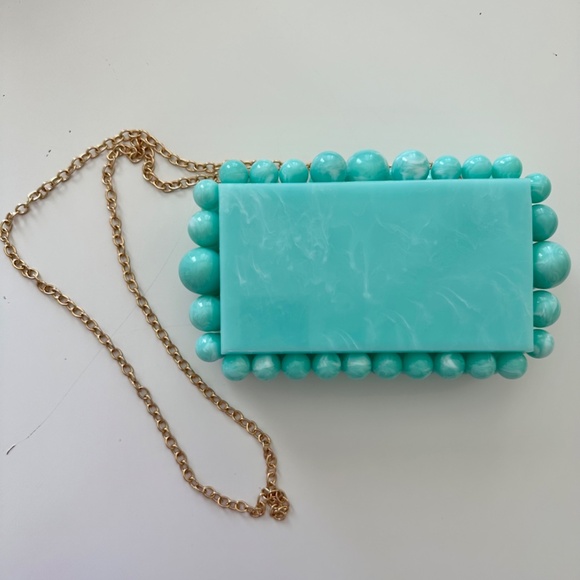 Acrylic Box Couch Bag With Gold Chain - Aqua Color - Picture 3 of 5